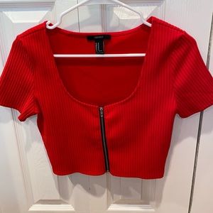 Ribbed Red Zipper Forever 21 Crop Top
